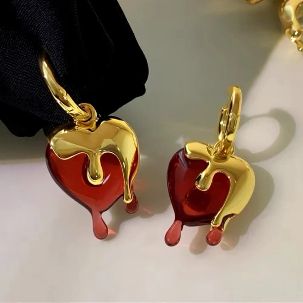 NWT Juicy Heart Earrings in Red/Gold - Picture 3 of 5